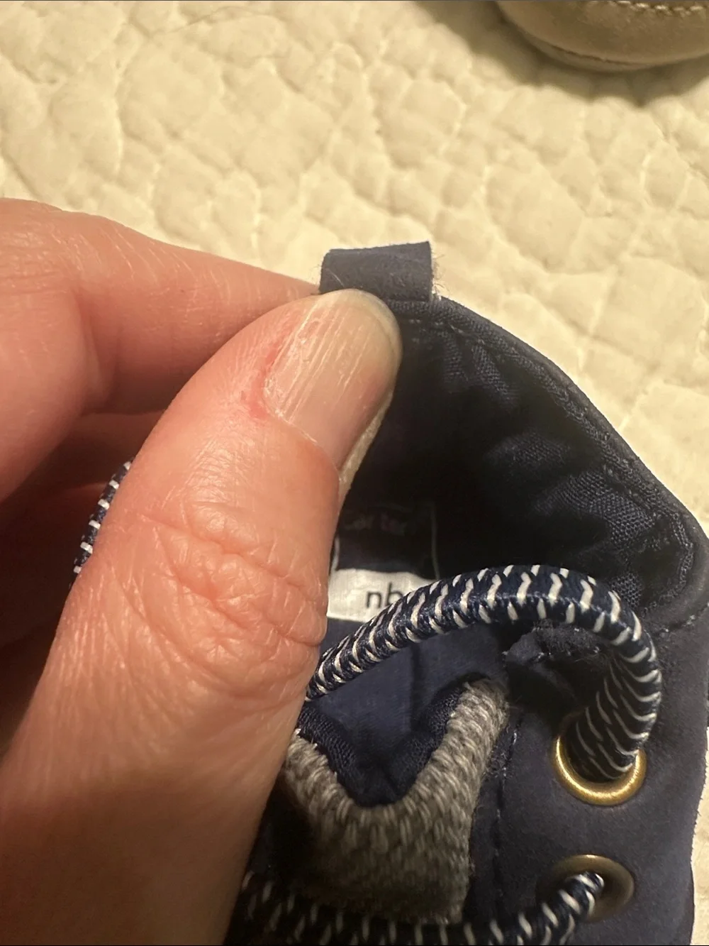 0275 Carter's Navy and Gray Textured Baby Boat Shoes size Newborn